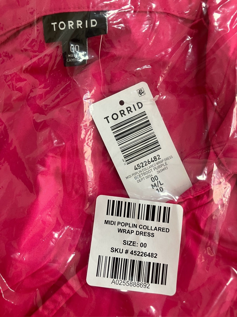 Torrid Cotton Poplin Surplice Midi Dress Size 00/US10 Beetroot Purple (Pink) NWT - Picture 15 of 16